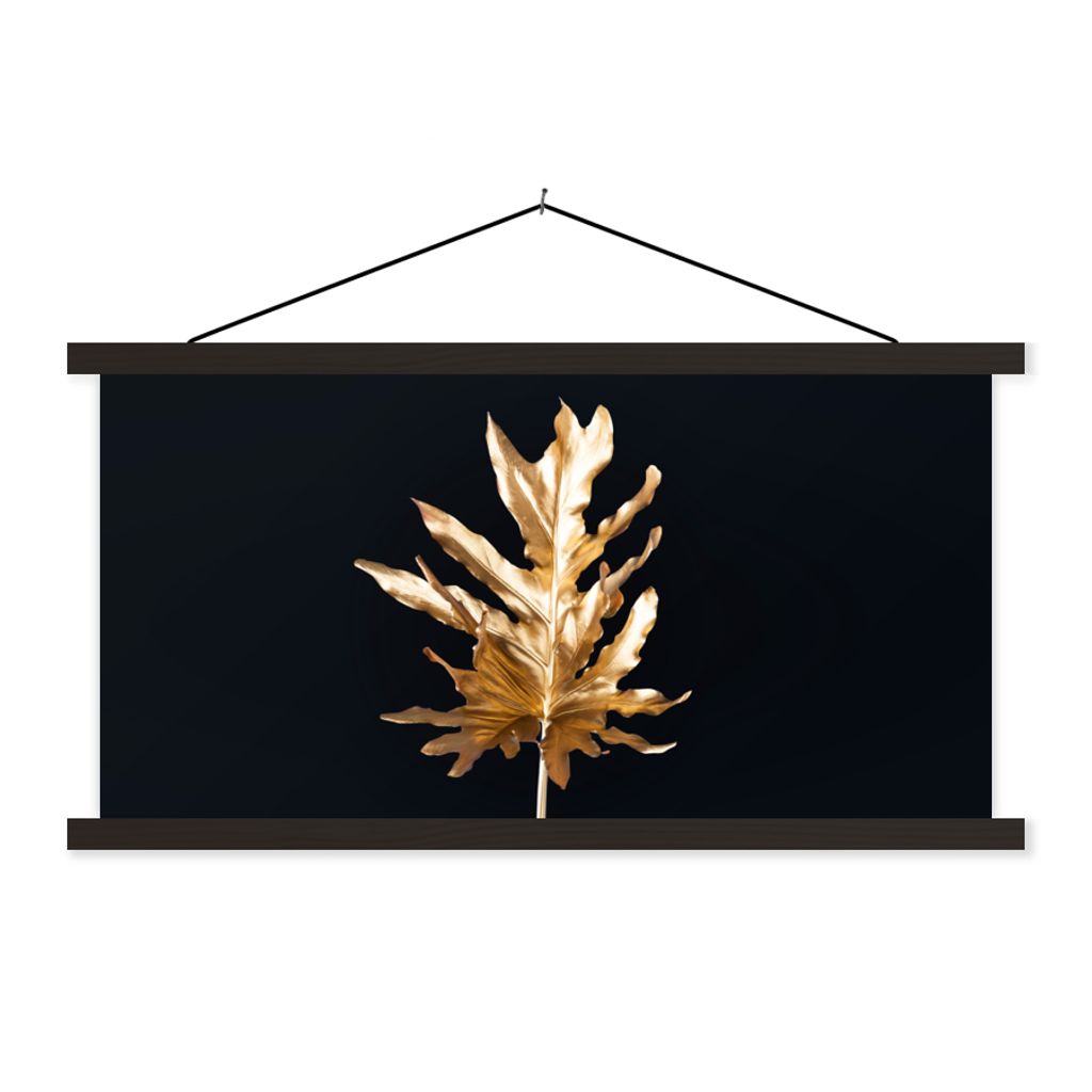 MuchoWow Textilposter Blätter - Gold - Herbst - Natur - Luxus 120x60 cm mit schwarzem Rahmen - Dekoration Schlafzimmer