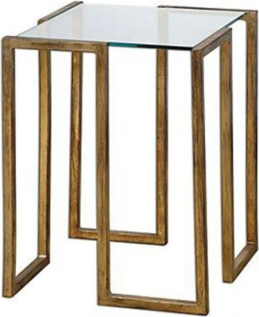 Bout de Canapé Doré Finition Vincent Casa Padrino Verre 46 x 46 x 66 cm
