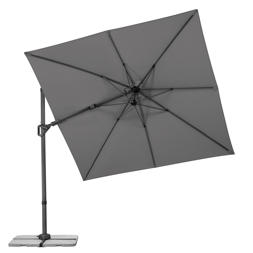 Schneider Ampelschirm VIVASOL 270 x 270 cm anthrazit – 3-fach verstellbar, UV-Schutz, air-vent, 360° drehbar, inkl. Schutzhülle & Plattenständer