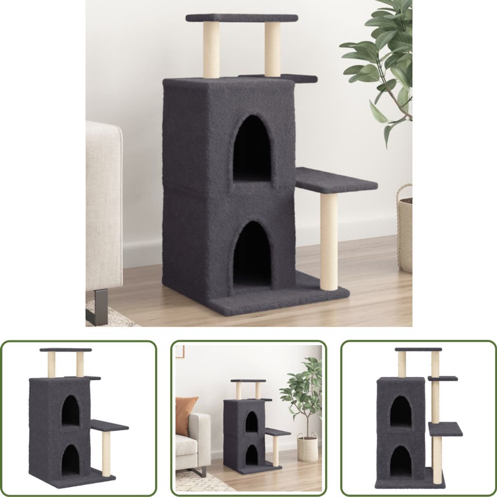 The Living Store Kratzbaum mit Sisal-Kratzsäulen Dunkelgrau 97 cm