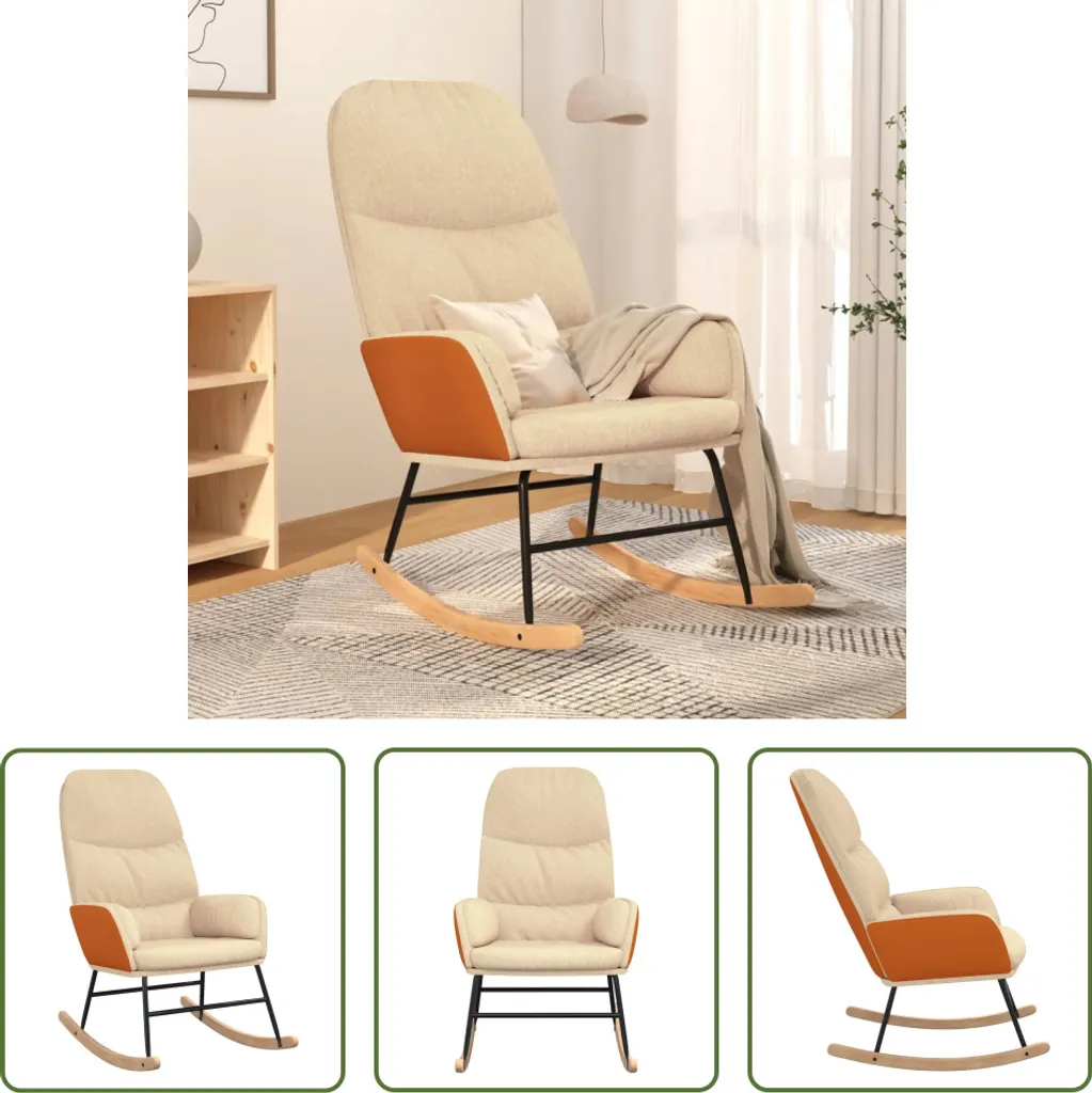 Sedia a Dondolo The Living Store in Tessuto Bianco Crema - Relax Premium
