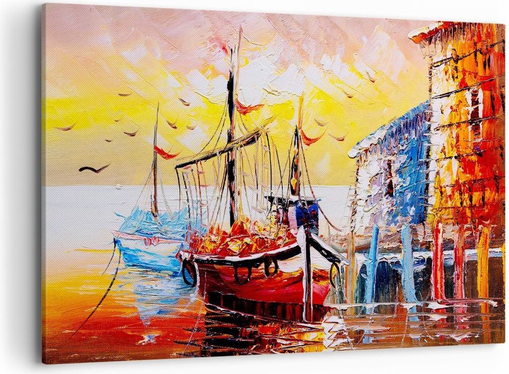 Bild auf Leinwand - Leinwandbild - Boot Segel Meer - 120x80cm - Wand Bild - Wanddeko - Wandbilder - Leinwanddruck - Bilder - Kunstdruck - Wanddekor...