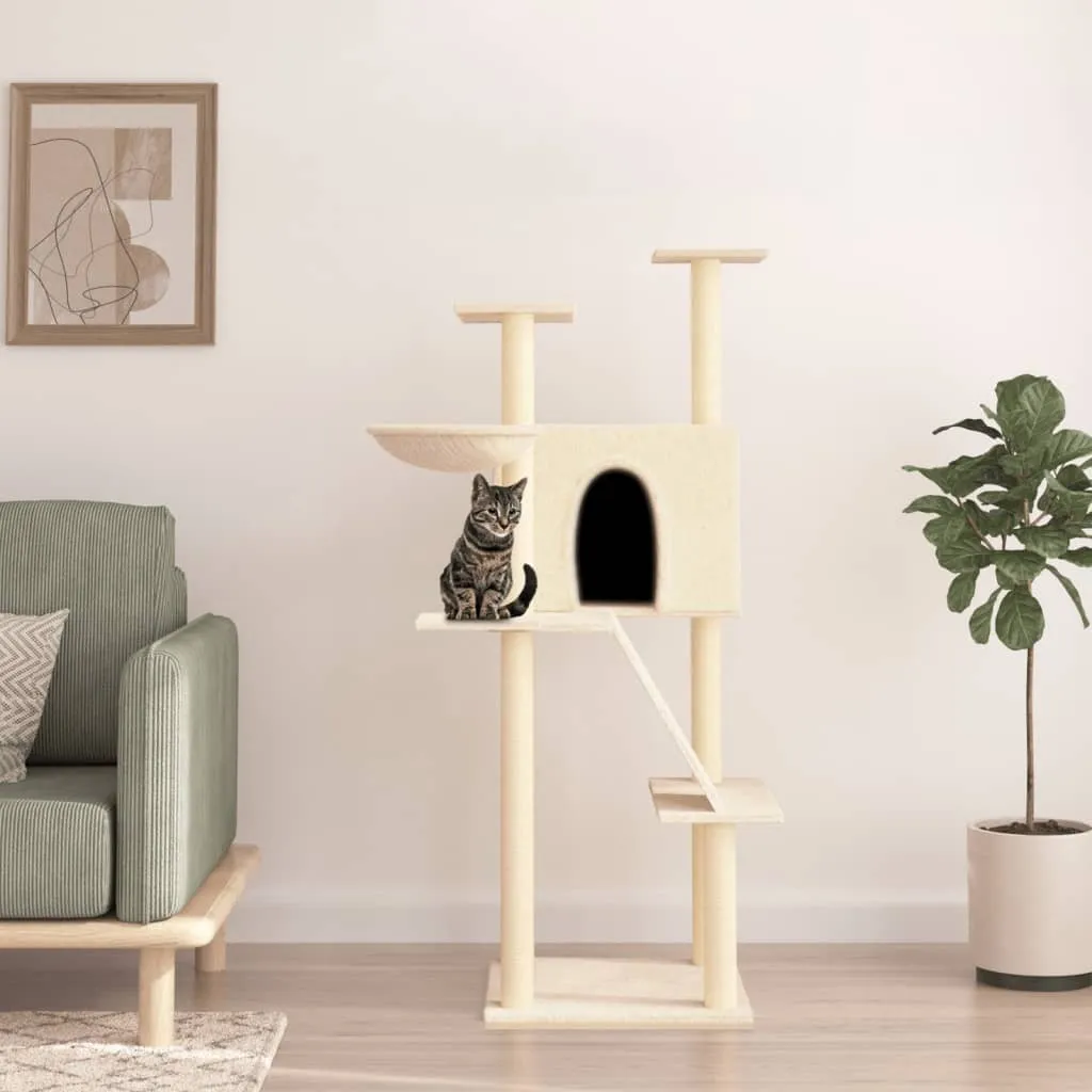 Albero Tiragraffi Robusto per Gatti 143cm Crema | Sisal Naturale