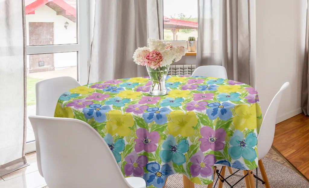 Tovaglia Circolare ABAKUHAUS 150cm Fiori Acquerello per Sala da Pranzo