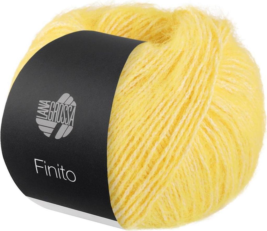 A ball of yellow yarn with a black label.