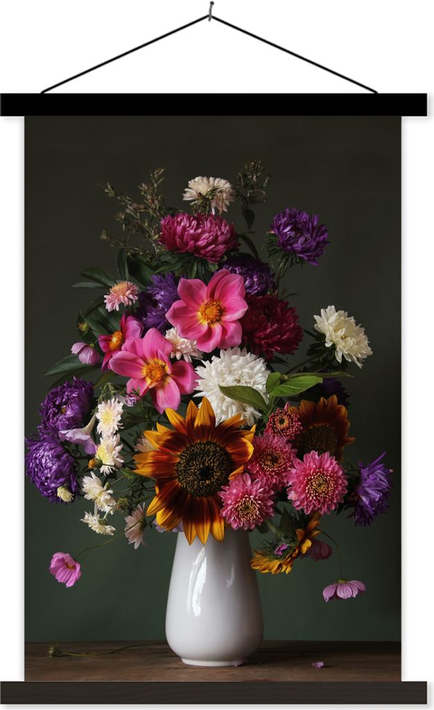 MuchoWow Textilposter Blumen - Stillleben - Farbe 60x90 cm mit schwarzem Rahmen - Poster Wohnzimmer