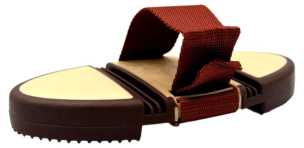 Gummi Striegel Massagebürste mit Klettverschluss für Pferdepflege (Cappuccino Mokka Beige)