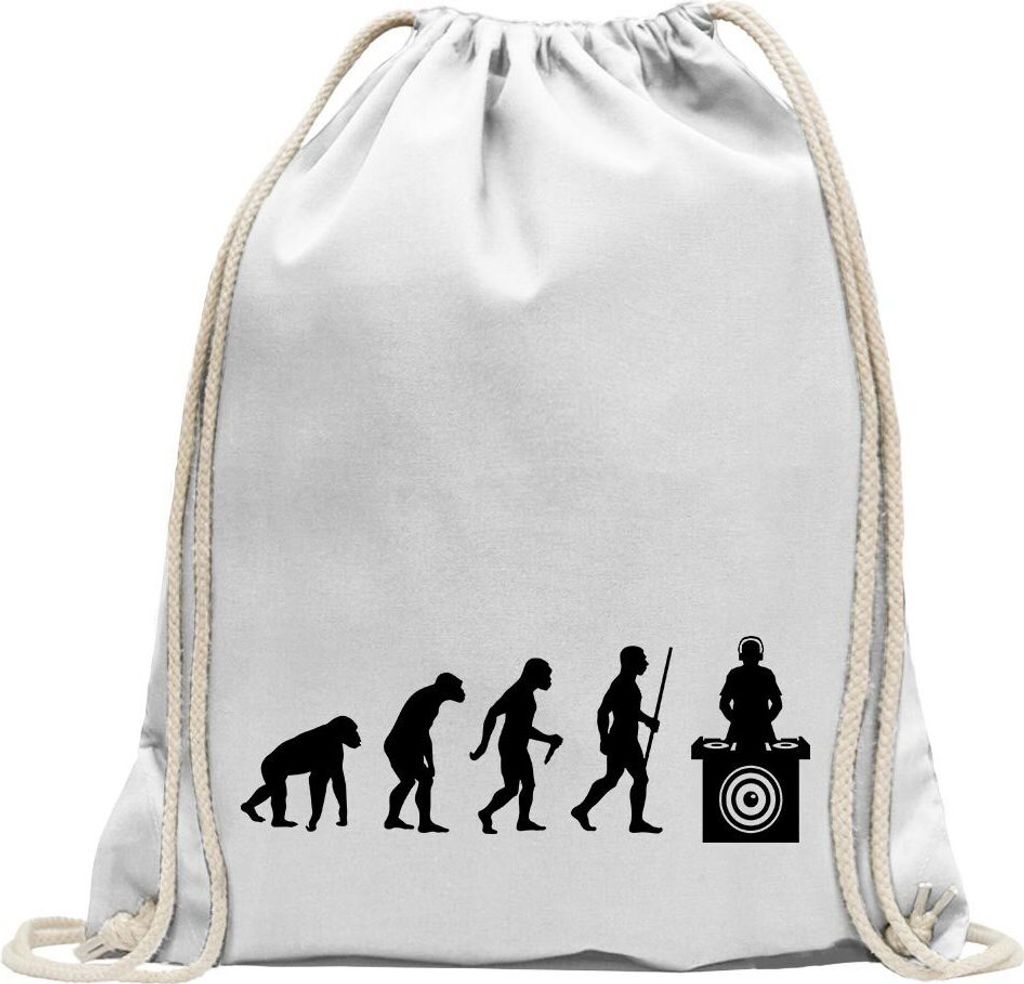 Kiwistar - Turnbeutel - weiss - DJ Music Bass Evolution - Fun Rucksack Sport Beutel Gymsack Baumwolle mit Ziehgurt