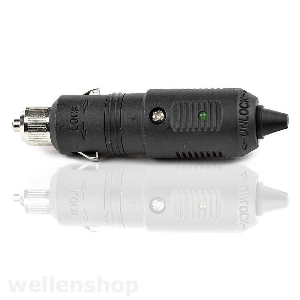 12 Volt Zigarettenanzünder KFZ Stecker mit grüner LED Anzeige und sicherer Zugentlastung mit wasserdichtem Kabelauslass