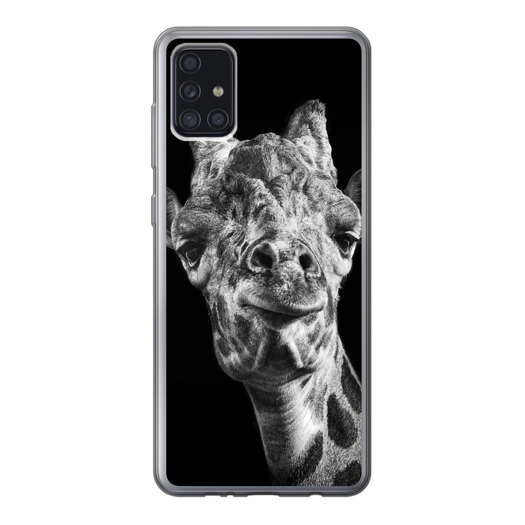 MuchoWow Handyhülle Schutzhülle Hülle für Samsung Galaxy A52 5G Giraffe - Tier - Schwarz - Weiß Silikon Softcase Handy Hülle - Umschlag