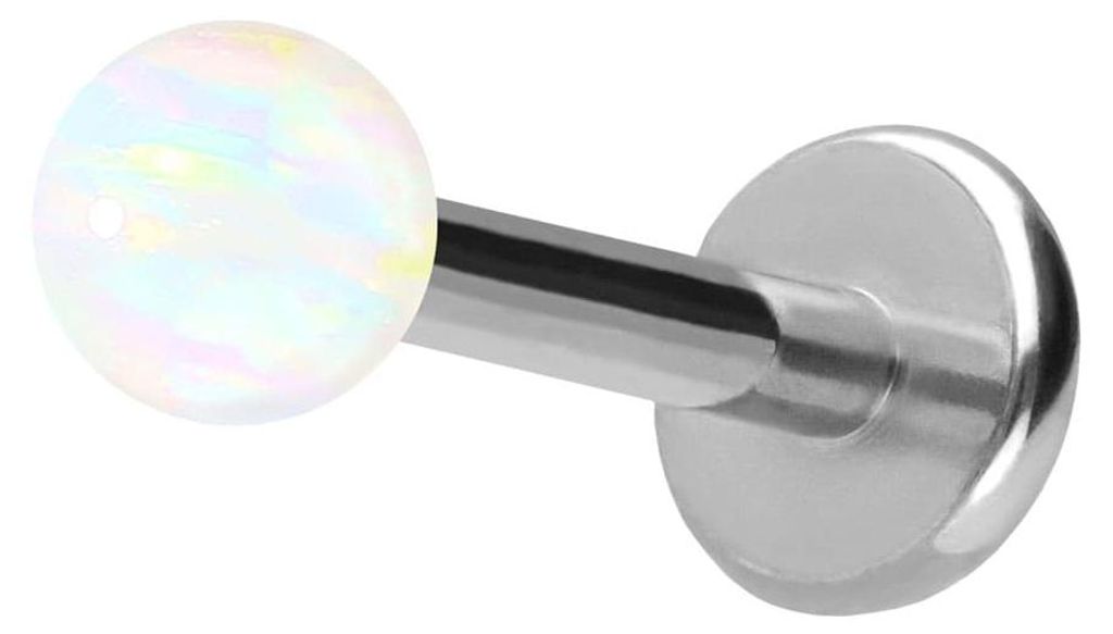 Ohrpiercing, Nasenpiercing Titan Labret mit Push Fit SYNTHETISCHER OPAL Silber Stablänge: 10mm + Stabstärke: 1,2mm + Kugelgröße: 3mm