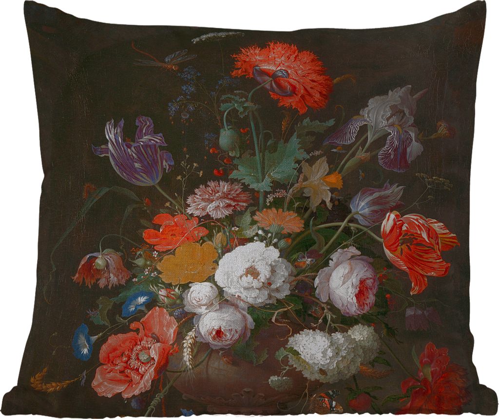 MuchoWow Outdoor Kissen - Stilleben mit Blumen und einer Uhr - Gemälde von Abraham Mignon - 45x45 cm - Wetterfest - Lounge Kissen - Fotokissen -...