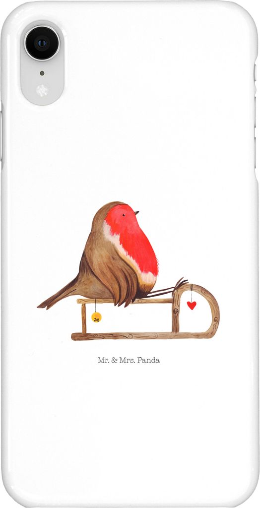 Mr. & Mrs. Panda Iphone XR Handyhülle Rotkehlchen Schlitten - Weiß - Geschenk, Premium Kunststoff, Handy Case, Weihnachten, Vogel