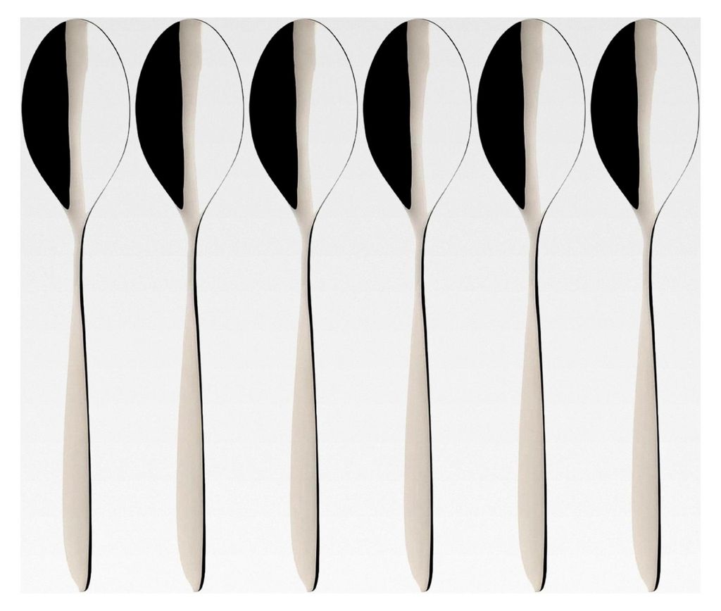 SoftWave Tafellöffel 6er Set, 212 mm, Suppenlöffel mit geschwungenem Griff, spülmaschinenfest und rostfrei, 18/10 Edelstahl, Silber