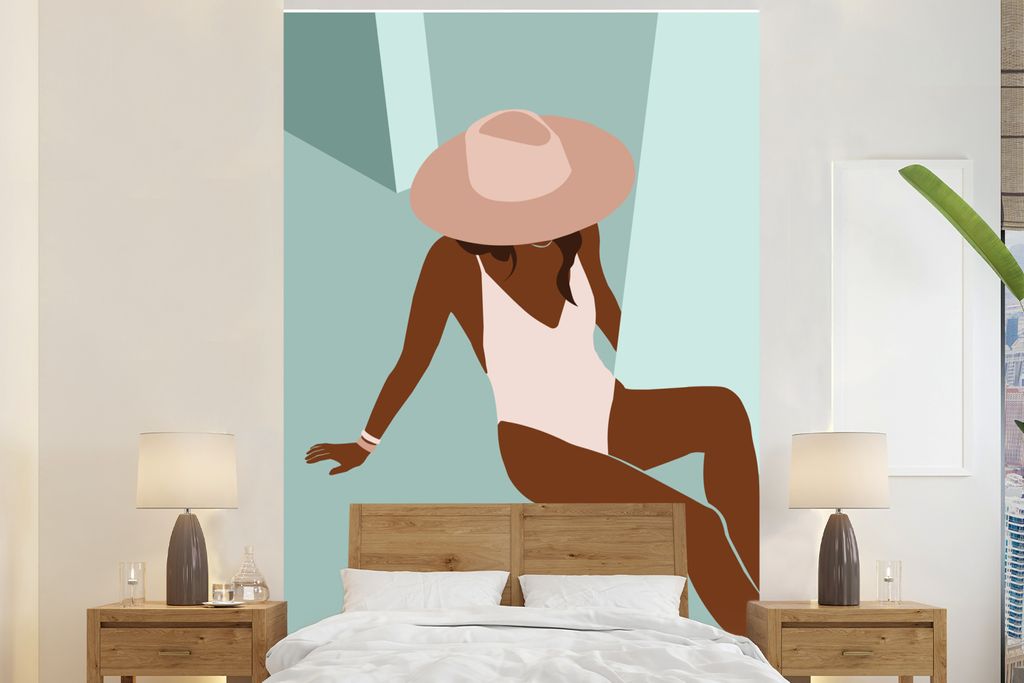MuchoWow Fototapete für Wohnzimmer oder Schlafzimmer Wandtapete Vinyl Motivtapete Sommer - Frauen - Badeanzug - 180x280 cm - Wallpaper