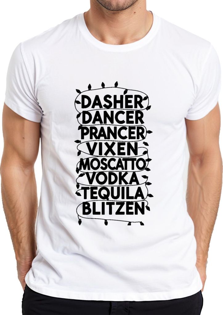 DASHER DANCER PRANCER VIXEN MOSCATTO Weihnachtsgeschenk lustig Herren T-Shirt, Weiß, M