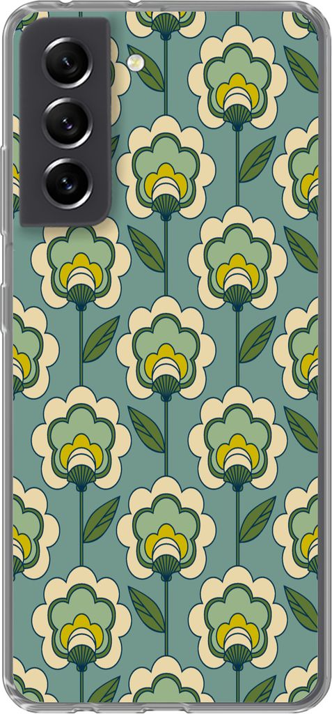 MuchoWow Handyhülle Schutzhülle Hülle für Telefoonhoesje Samsung Galaxy S21 FE Retro - Design - 1970er Jahre - Blume Silikon Softcase Handy H...