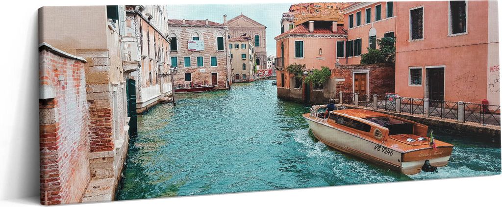 Motorboot auf dem Fluss – Leinwandbild Wandbild – 125x50 cm – Leinwandbilder – Wandbilder – Schlafzimmer – Flur