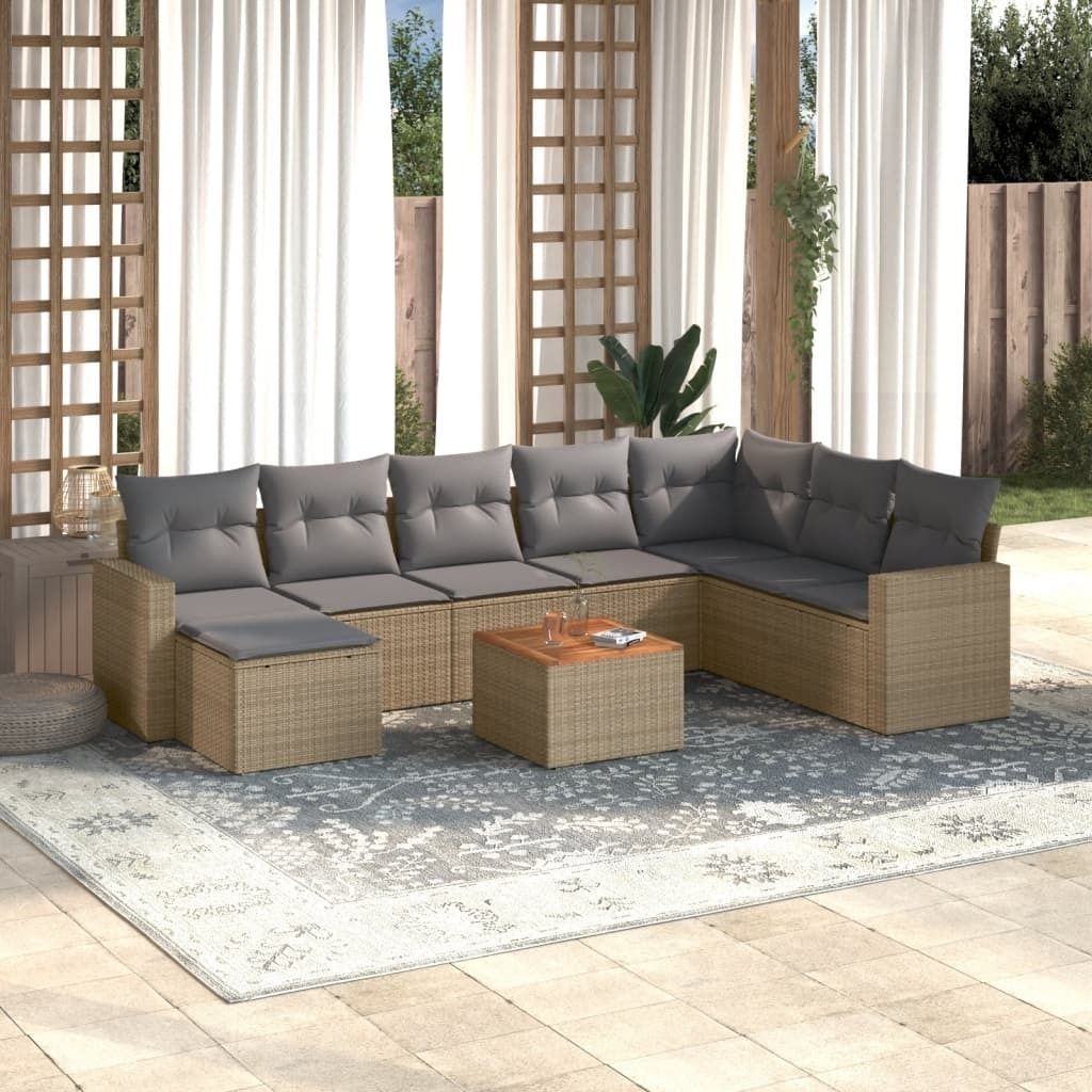 Beige 10-tlg. Garten-Sofagarnitur mit Kissen Beige Poly Rattan ,Design 2024 Neu
