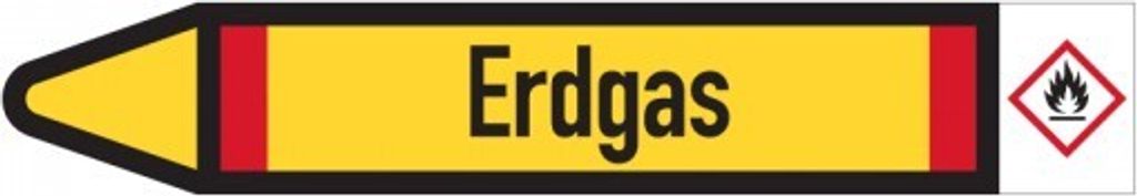 Dreifke Aufkleber I RKZ-Etikett Erdgas, links, DIN, gelb/schwarz/rot, für Ø ...