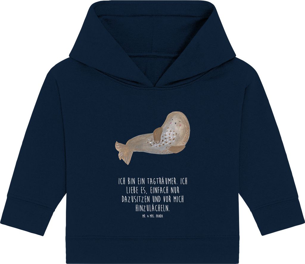 Mr. & Mrs. Panda Organic Baby Hoodie Robbe Lachen 24. - 36. Monat - French Navy - Geschenk, Nordsee, Meerestier, Kapuzenshirt, Kapuzensweatshirt, S...