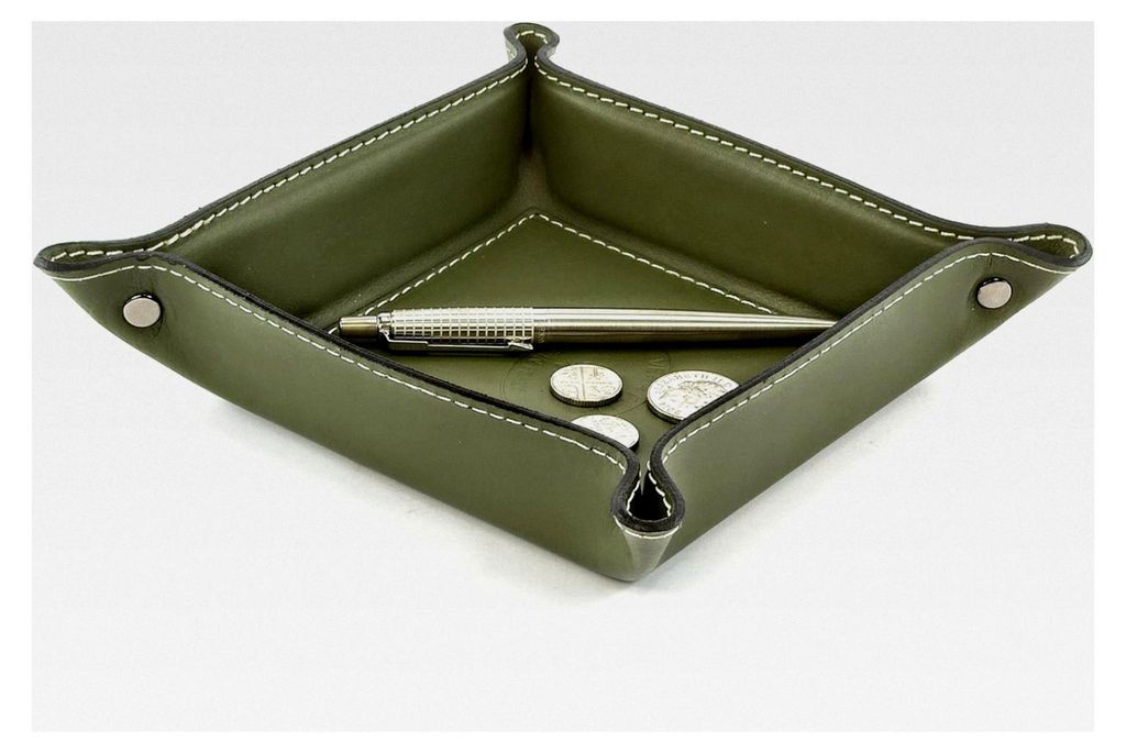 Taschenleerer aus Leder, handgearbeitet im klassischen italienischen Stil, ordentliches Tablett, inklusive Geschenkschachtel in Grün (19x19 cm)