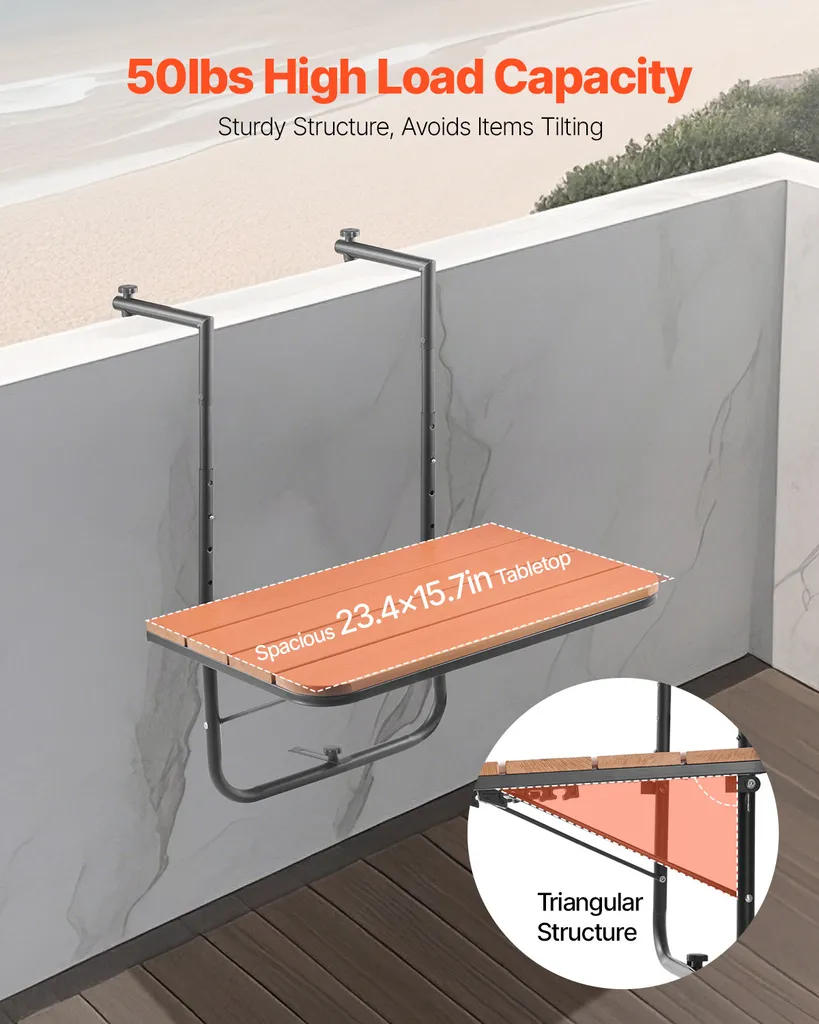 Table de Balcon VEVOR 595x400 mm avec Support Rabattable pour Rambarde - 3