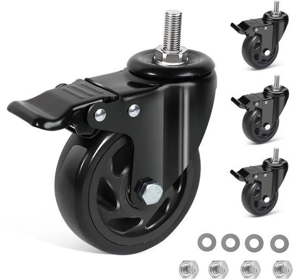 Roue de frein 100 mm pour chariot et meuble - Pack de 4 roulettes sol