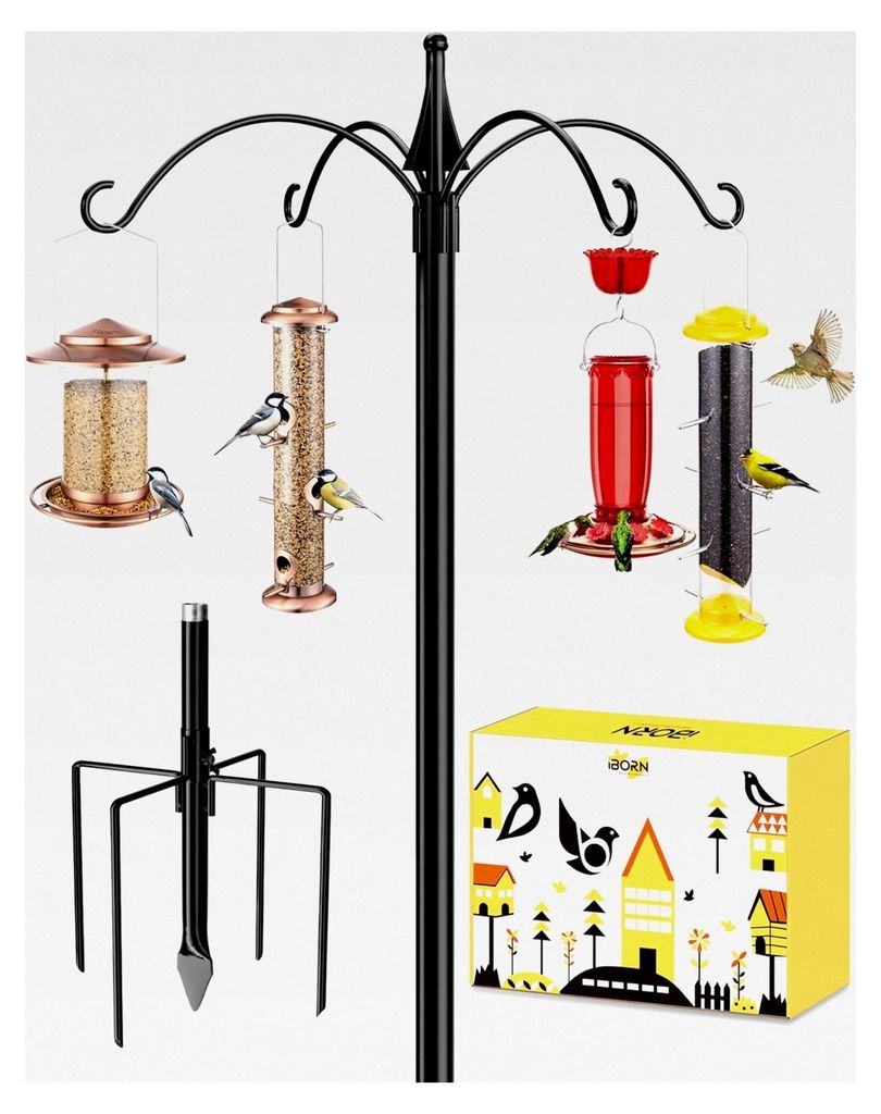 Vogelfutterspender Hängestation 220 cm für Futterspender, 2,5 cm dicke Stange, 4 Haken, 5-Zig-Stabilisierung