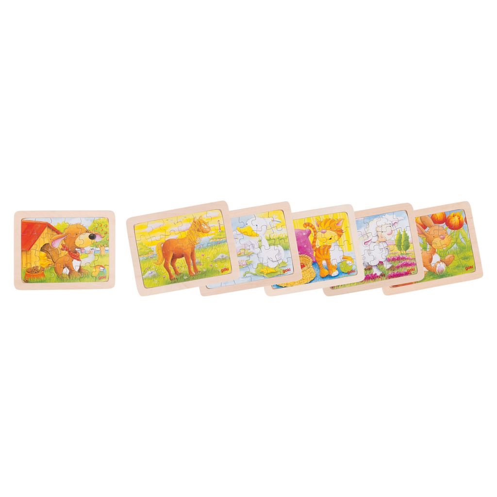 Goki -Puzzle di animali in legno, 6 -set di 6 Immagine del prodotto 