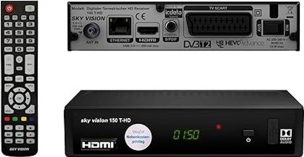 Sky Vision 150 T-HD Digitaler DVB-T2 Receiver, HDTV, Dolby Digital Plus Unterstützung, mit mehrsprachiger Menüführung und Installationsassistenten