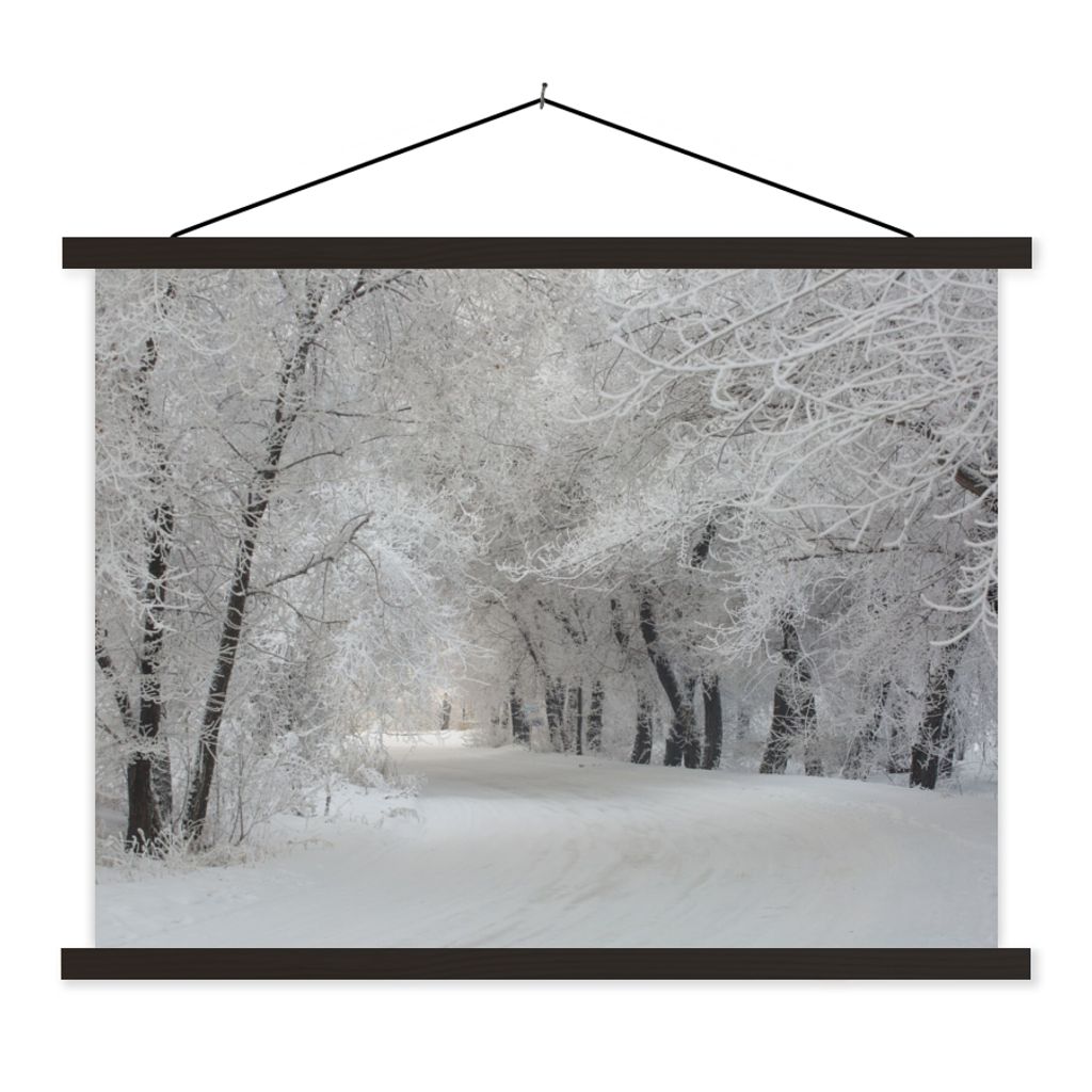 MuchoWow Textilposter Bäume - Schnee - Winter 60x45 cm mit schwarzem Rahmen - Poster Schlafzimmer