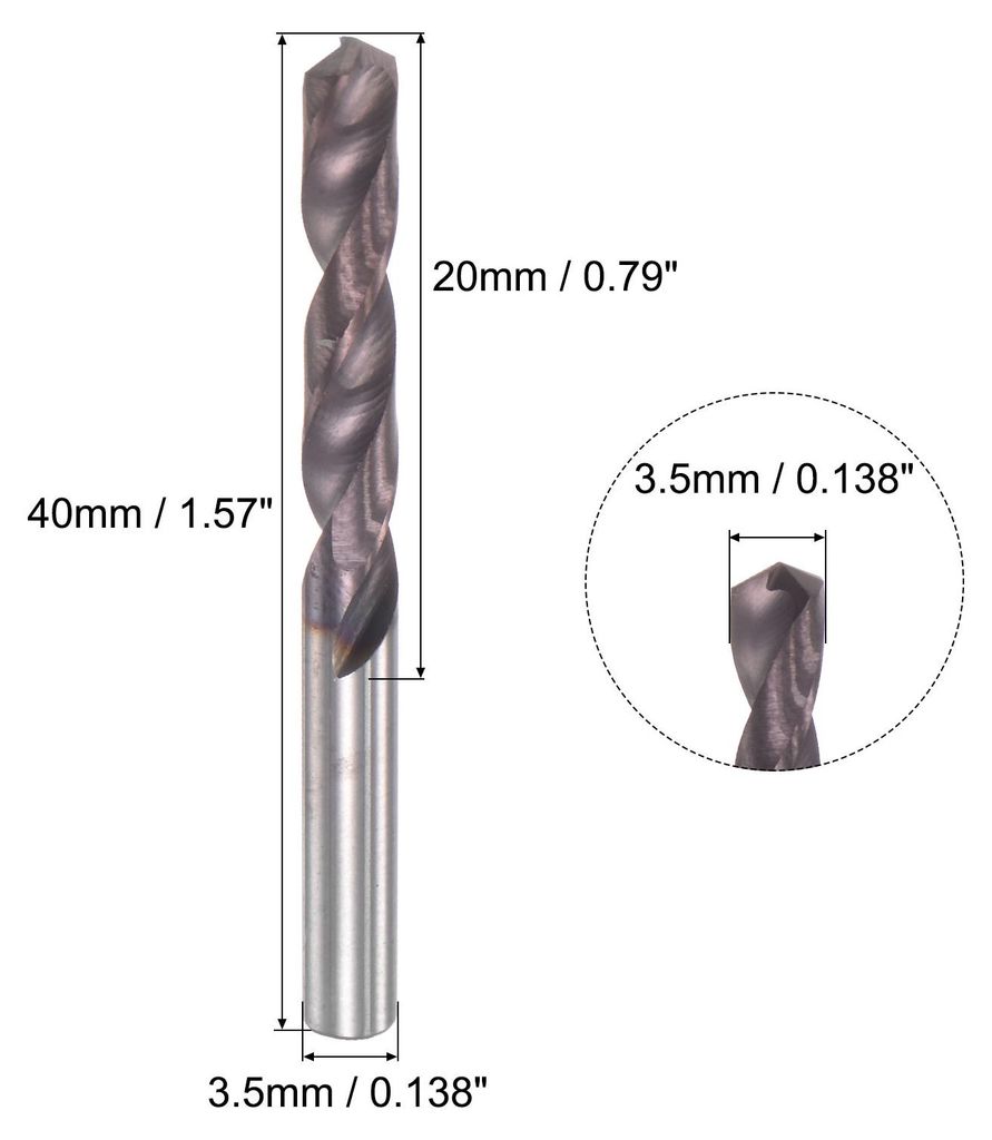 Hartmetall-Spiralbohrer 3.5mm DIN K45 Wolframkarbid AlTiSin Beschichtet Gerade Schaft Metallbohrer