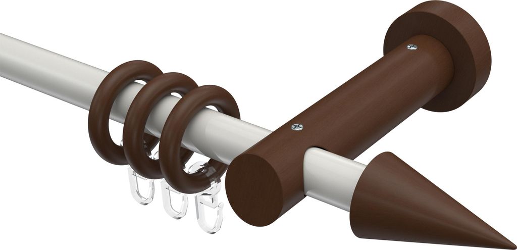Interdeco Gardinenstange / Vorhangstange Weiß / Nussbaum lackiert, Typ Talena Siveo (Kegel), 20 mm Ø 1-läufig, 600 cm