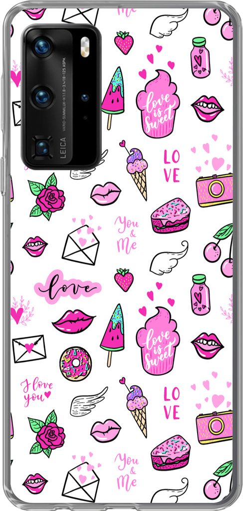 MuchoWow Handyhülle Schutzhülle Hülle für Telefoonhoesje Huawei P40 Pro Mädchen - Liebe - Eis - Muster - Mädchen - Kinder - Kind - Kind Sil...