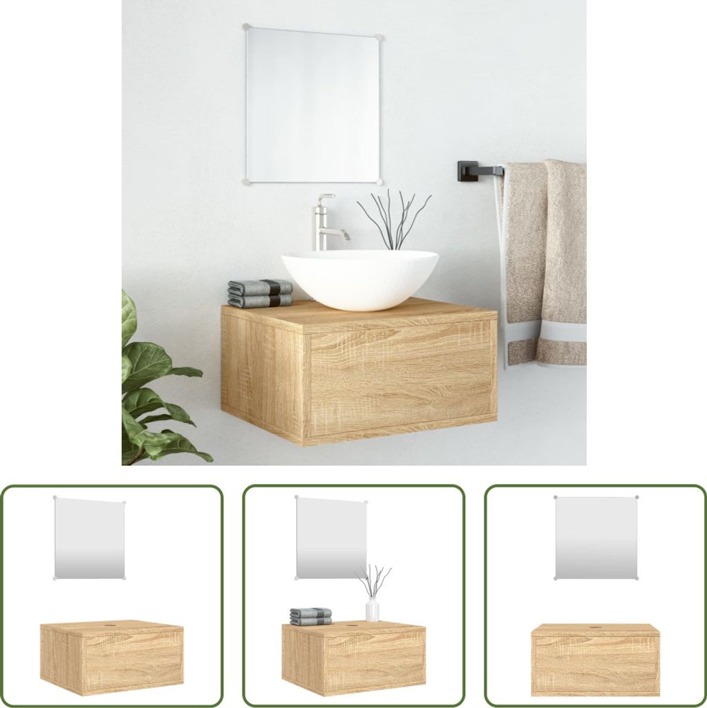 The Living Store 2-tlg. Badmöbel-Set Eichen-Optik Holzwerkstoff