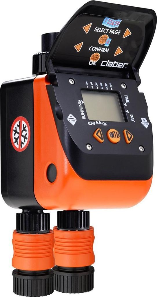 Claber Aquadue Duplo Evolution, Digitaler Bewässerungstimer, 1439 min, Schwarz, Orange, 1 Stück(e)