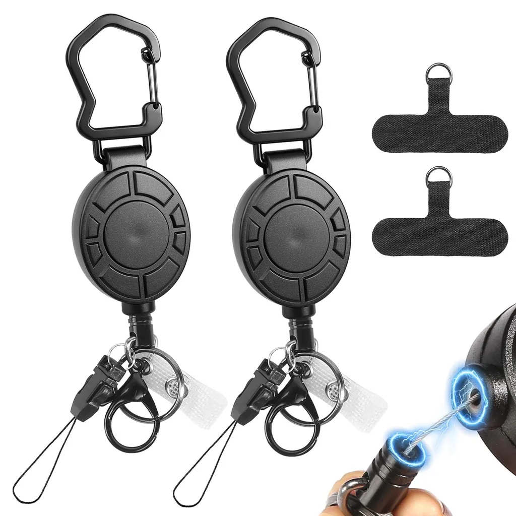 Porte-clés Magnétique Rétractable robuste avec Câble Acier 81cm - Lot de 2