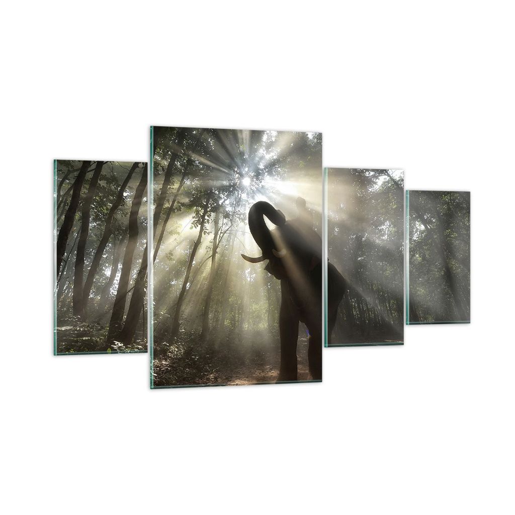 Bilder auf glas - Elefant Dschungel - 160x90cm - Glasbilder - Wandbilder - Kunstdruck - zum Aufhängen bereit - Wanddekoration aus Glas - Glas Bild...