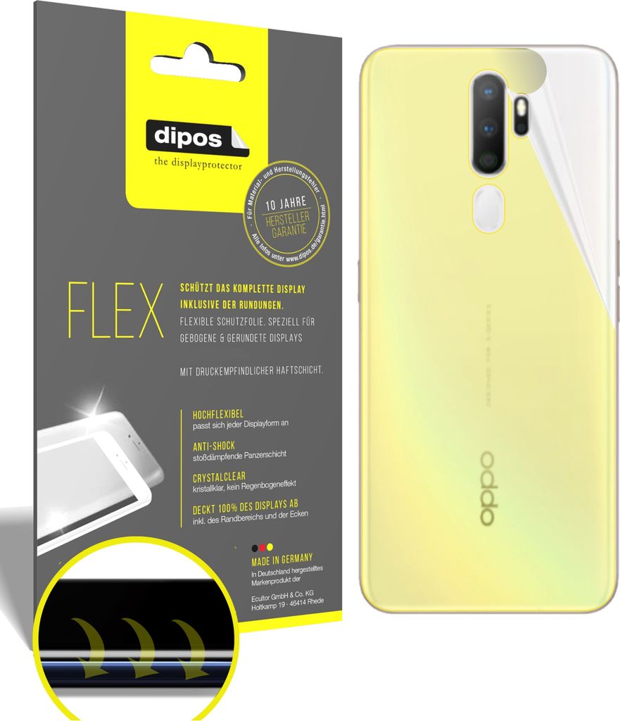 3x Schutzfolie für Oppo A11x Rückseite Folie, 100% Displayabdeckung, dipos Flex