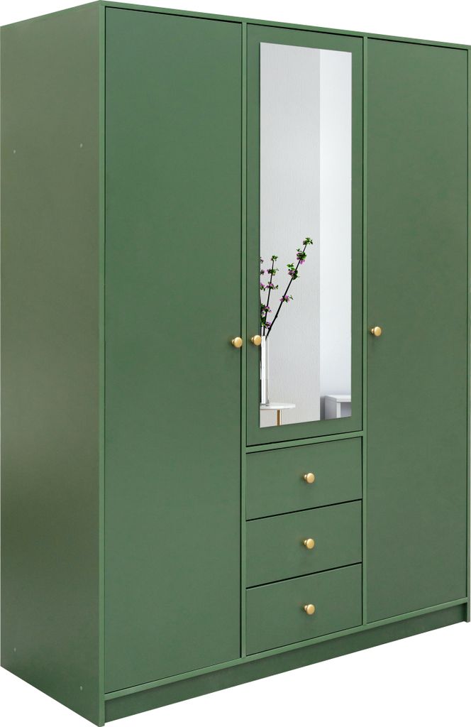 Drehtürenschrank Palermo II D3, 3 Türen Kleiderschrank mit 1 Spiegel, Moderne Garderobe, Schrank Größe: 149 x 200 x 57,5 cm