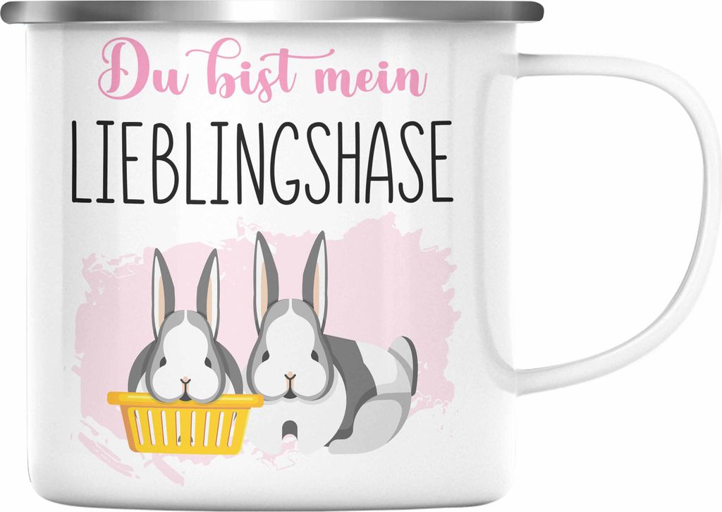 Trendation - Lieblingshase Geschenk Emaille Tasse Liebste Person Beste Freundin Bester Freund Geschenk (Silber)