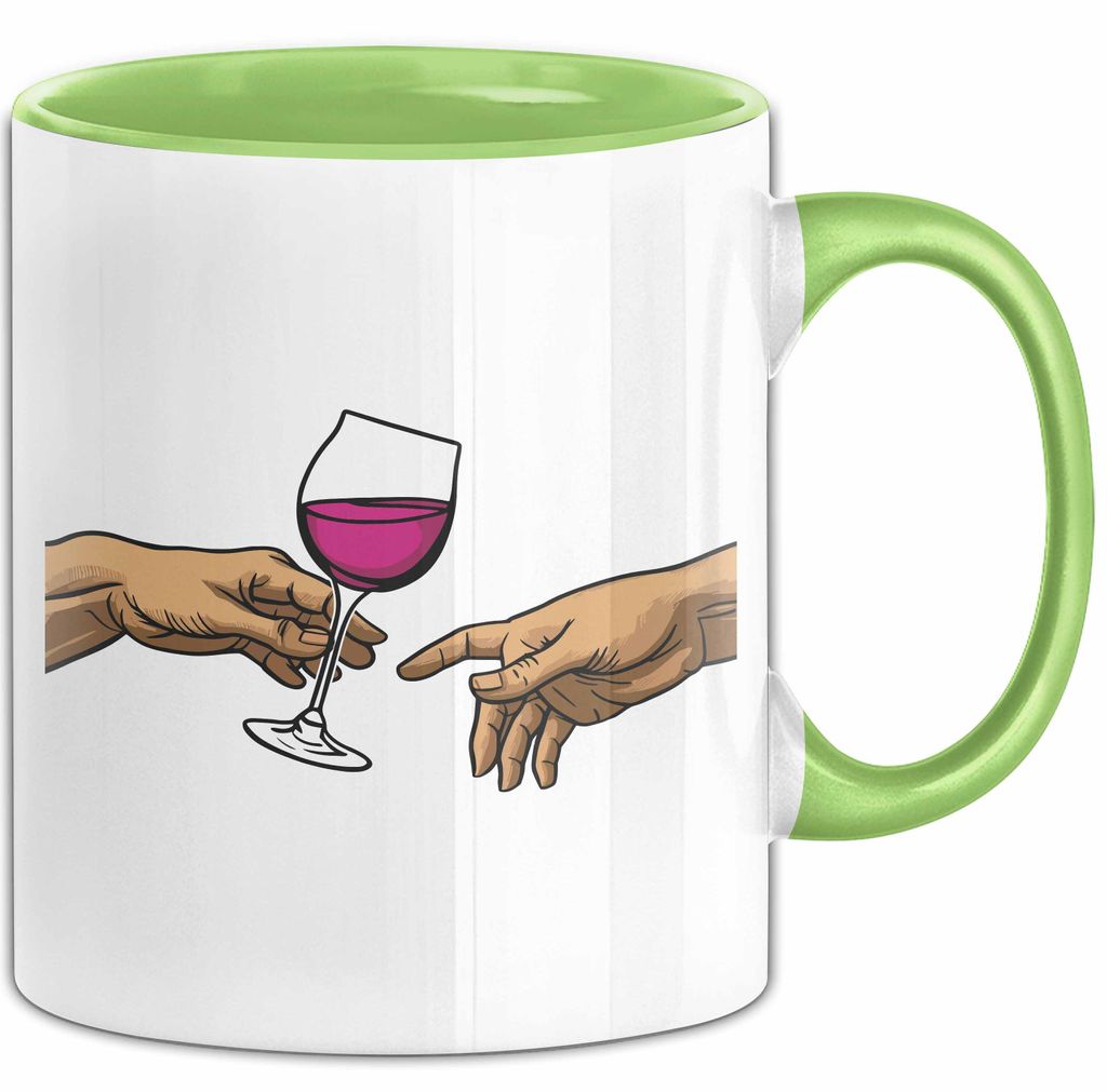 Weinliebhaber Tasse Geschenk Erschaffung Von Adam Kunst Geschenkidee 2 Hände Finger Rotwein Wein Liebhaber (Grün)