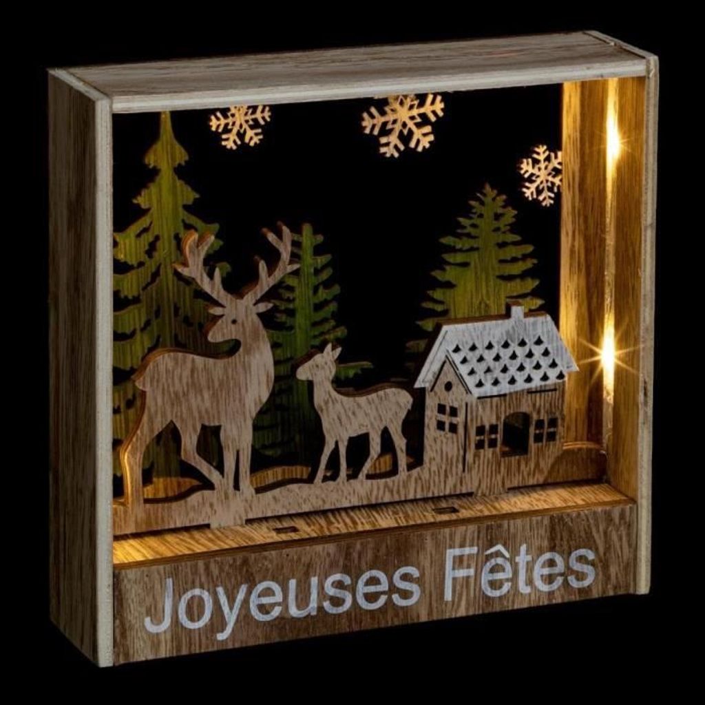 Leuchtrahmen Rentiere Holz 16 cm - Einheitsgröße
