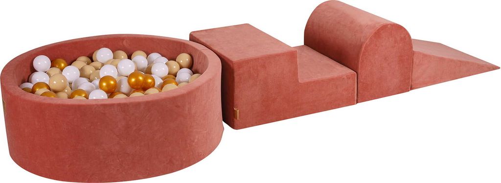 MeowBaby Spielplatz aus Schaumstoff 3-Element Schaumspielset mit Runde Bällebad, 200 Bälle, Samt, Marsala Rot: Weiss/Beige/Gold