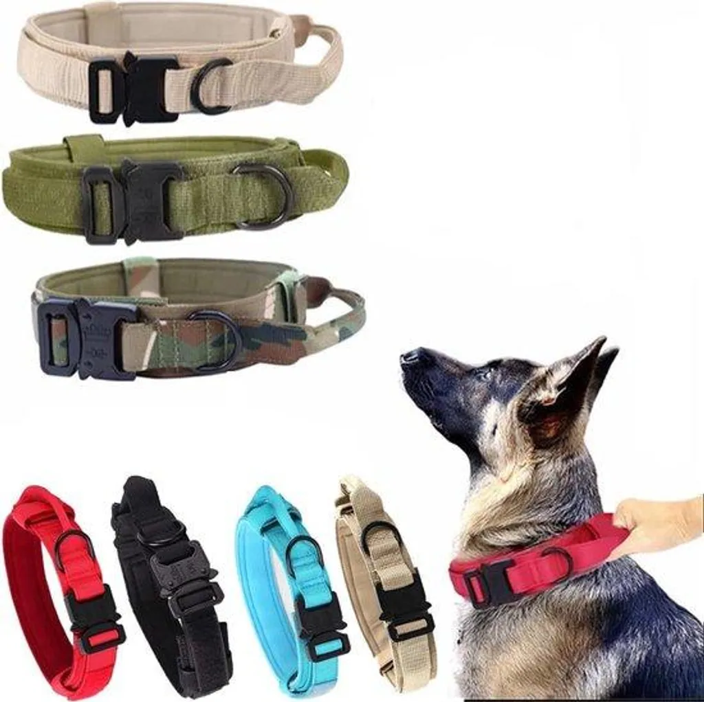 Collier tactique noir en nylon pour randonnée et sécurité chien moyen