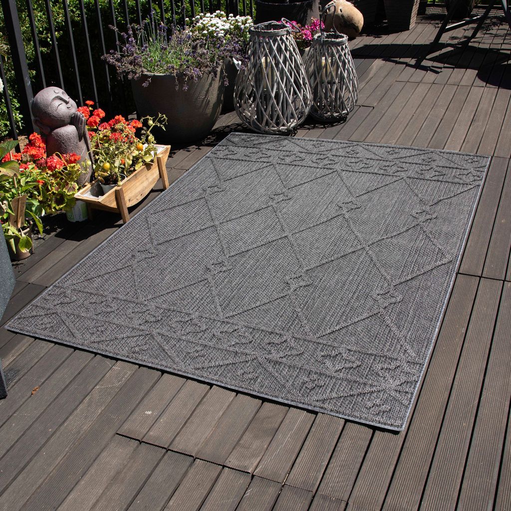 In & Outdoor Teppich Wetterfest Rauten Design für Küchen Balkon Terrasse Garten oder Wohnzimmer Teppich, Größe: 240 x 340 cm, Farbe: Grau-5