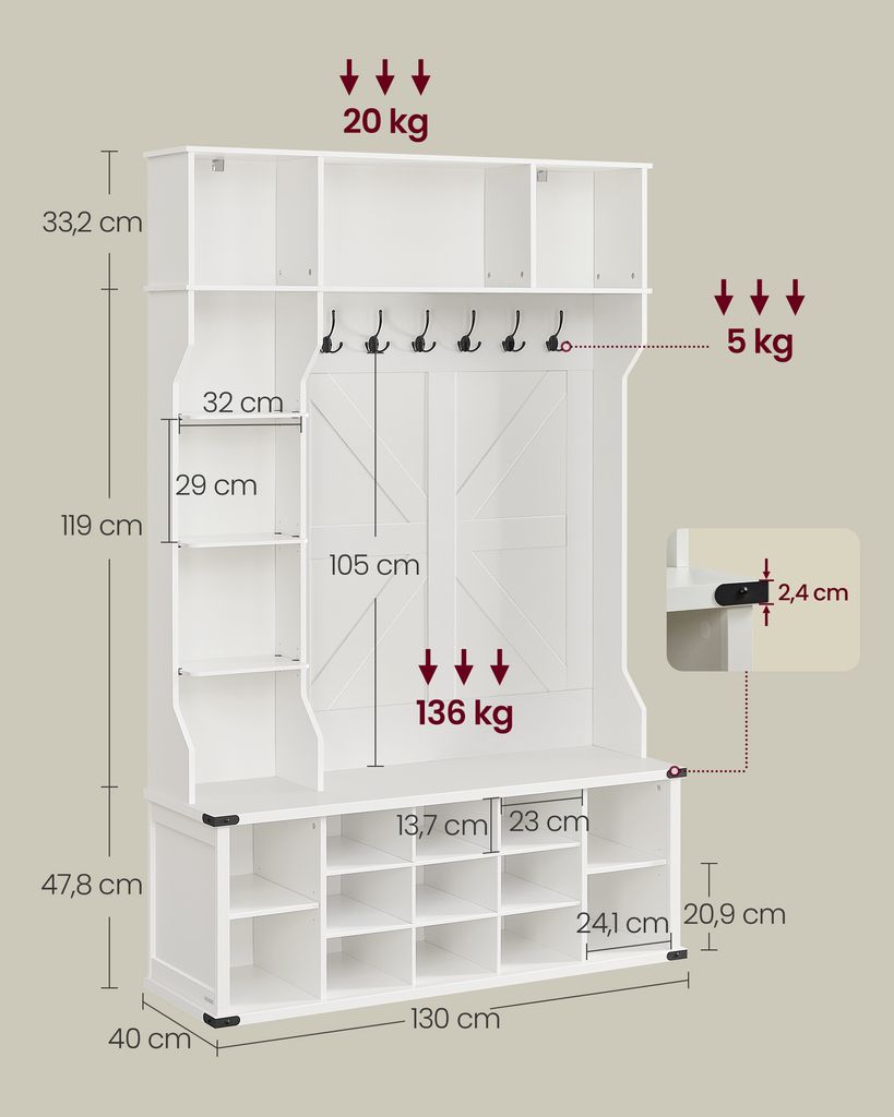 Garderobenständer mit Schuhbank, Garderobe, Produktbild 4