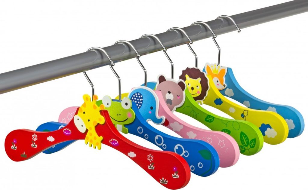 Kinder Kleiderbügel aus Holz, 6er Set, Tiermotive, bunt Produktbild 