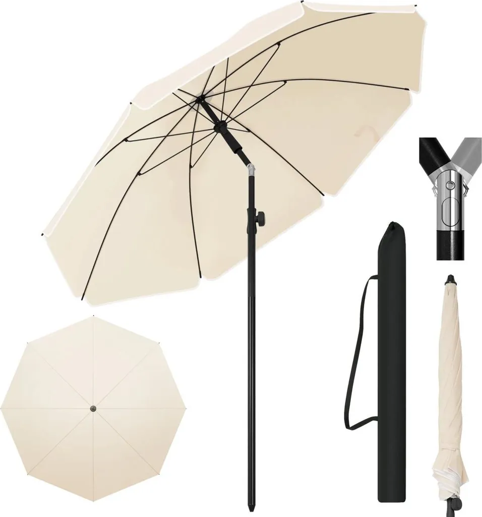 Ombrellone 175cm Beige Inclinabile 45° | Balcone e Giardino | UV Resistente